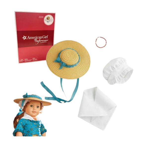 American Girl FELICITY MEET ACCESSORIES Beforever Hat Necklace Fichu Bonnet BOX - Picture 1 of 11